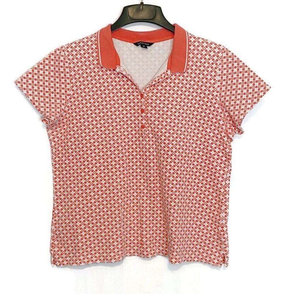 Lands' End Womens Top XL 18 Salmon Print Polo Shirt Short Sleeve Stretch